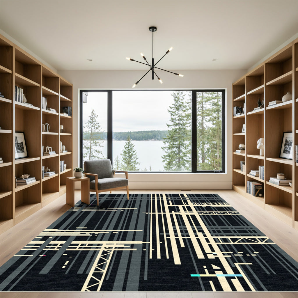 Minimalist Architectural Monochrome Grid Rug