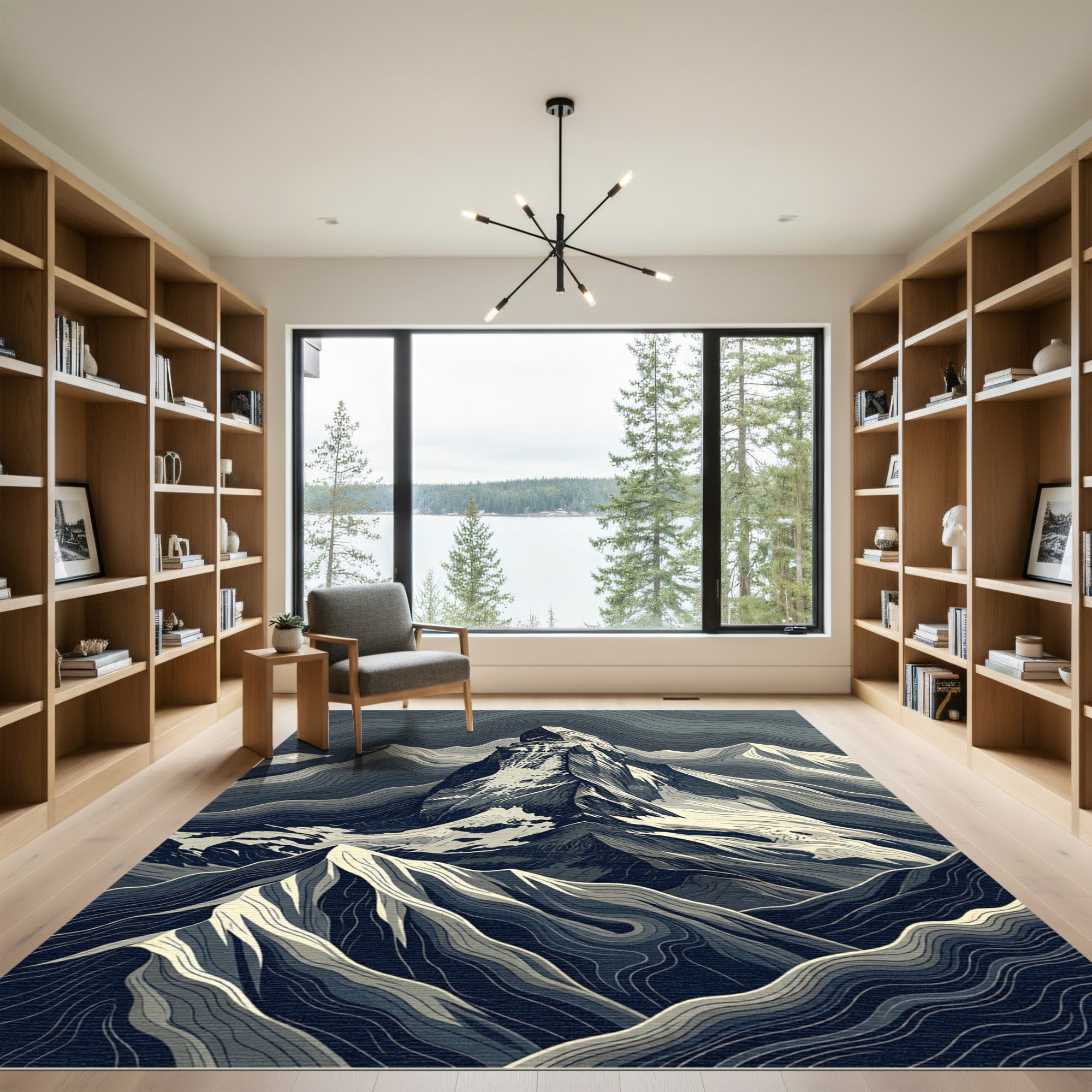 Monochrome Abstract Mountain Peak Landscape Rug