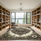 Cream Floral Damask Vintage Medallion Rug