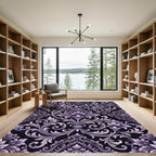 Ornate Lilac Floral Damask Rug