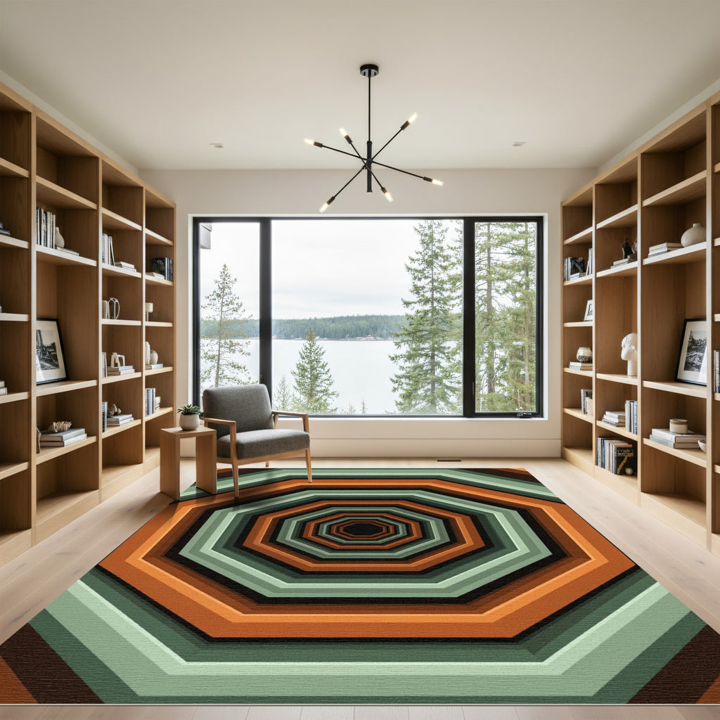 Geometric Sage and Copper Octagon Tunnel Rug