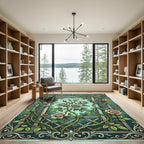 Vintage Teal Rose Trellis Illustration Rug