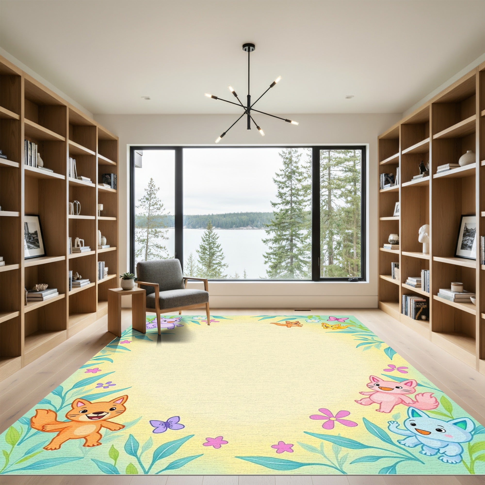 Whimsical Kitty Garden Butterflies Rug