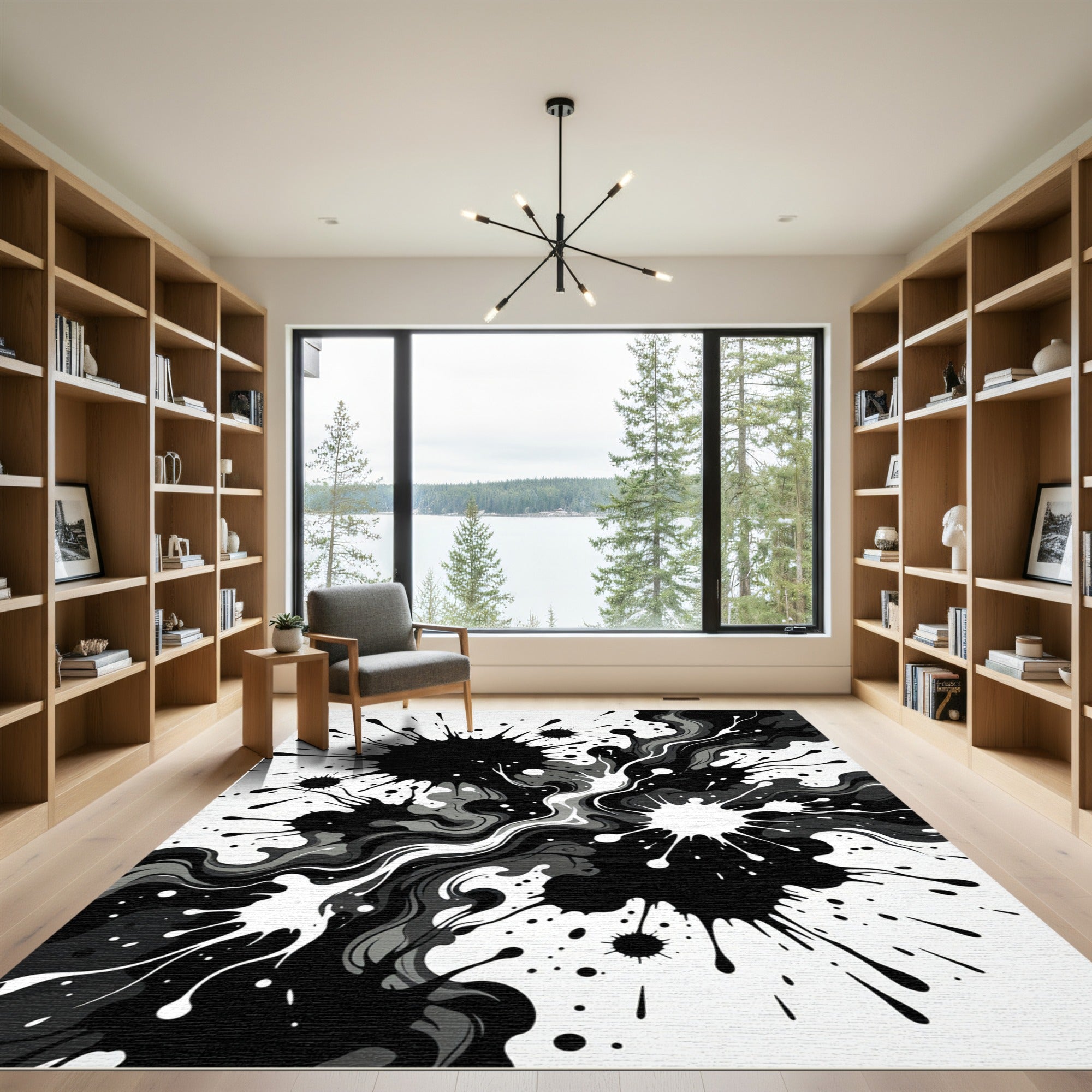 Bold Monochrome Splatter Abstract Rug