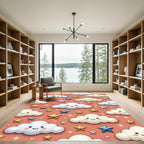 Whimsical Coral Celestial Clouds and Stars Rug