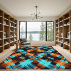 Textured Orange Aqua Intersecting Lattice Rug