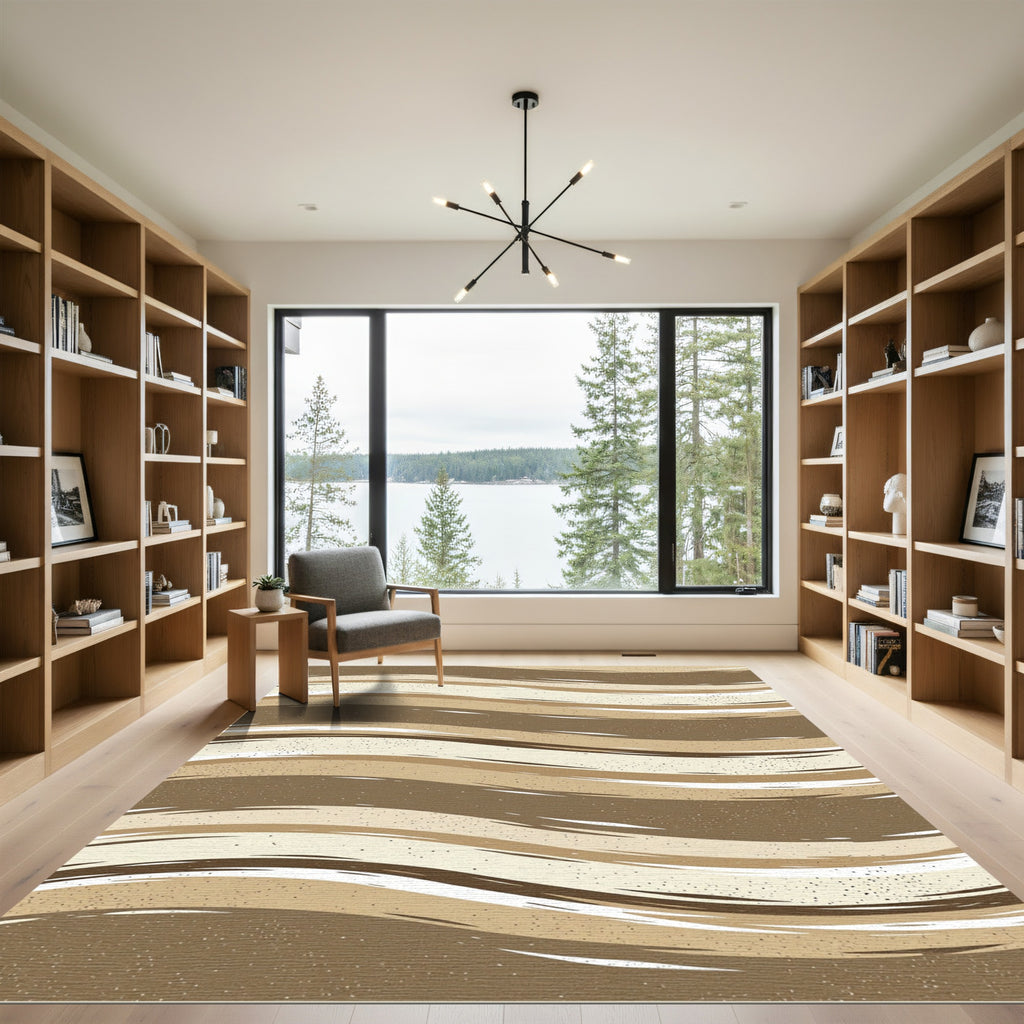 Earthy Bronze Wavy Abstract Stripes Rug