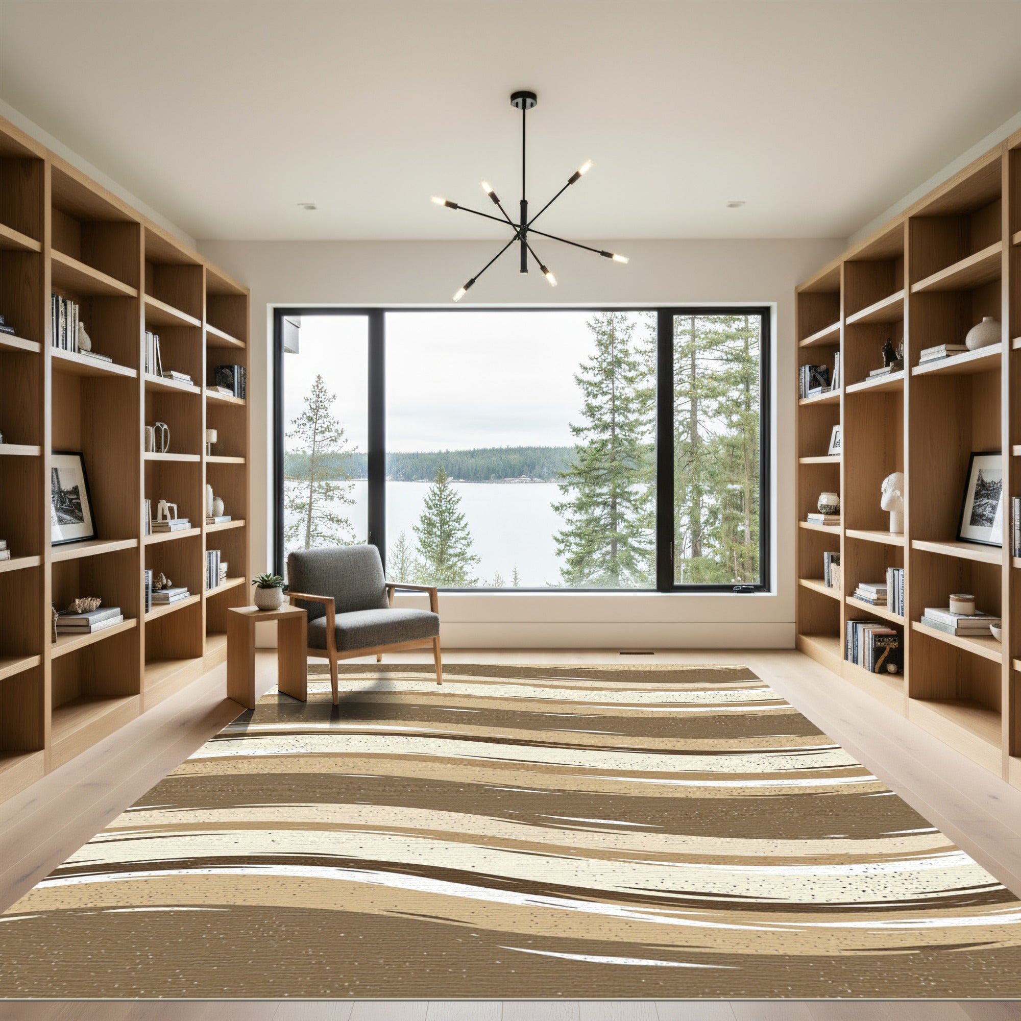Earthy Bronze Wavy Abstract Stripes Rug