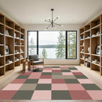 Terracotta Rose Sage Checkerboard Squares Rug