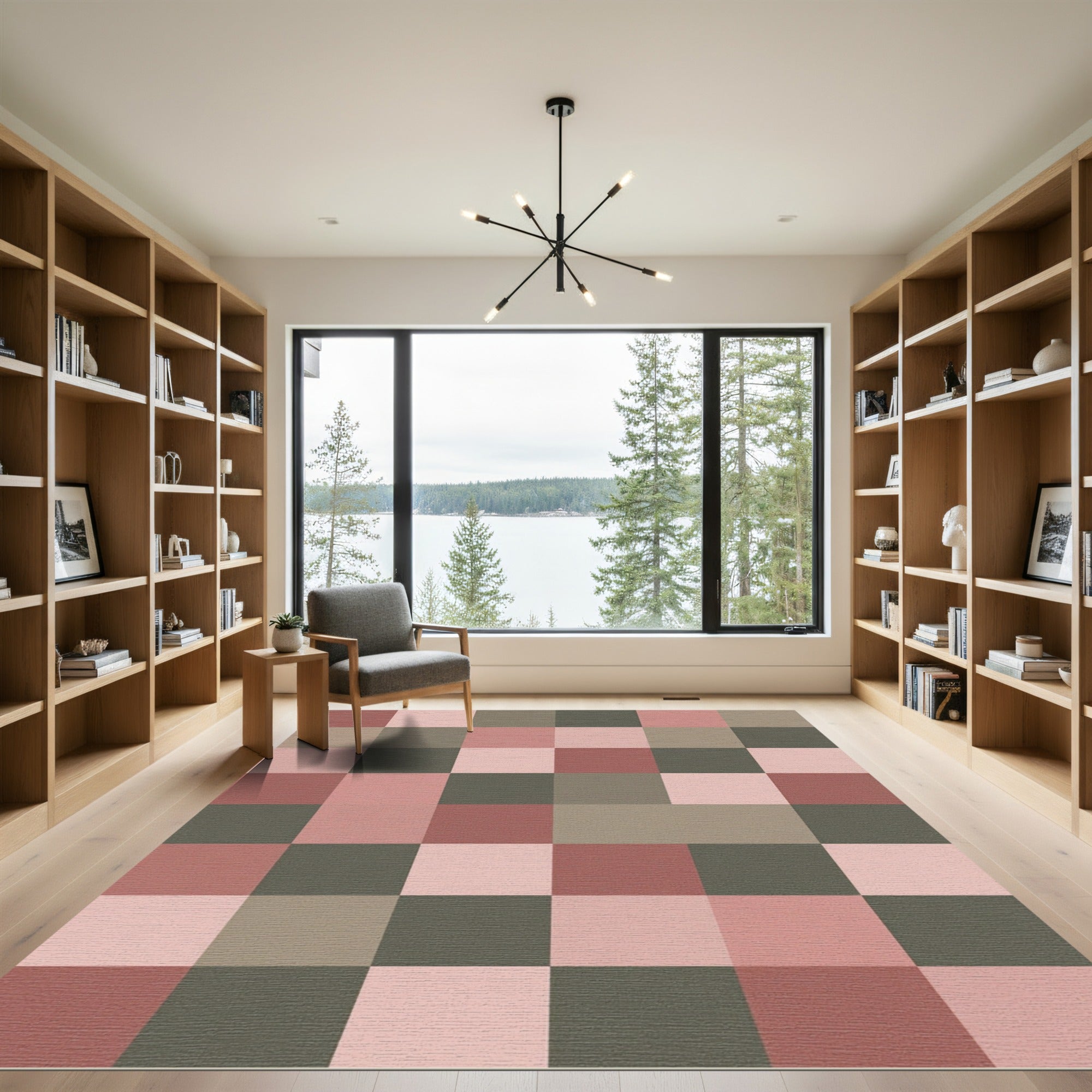 Terracotta Rose Sage Checkerboard Squares Rug