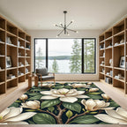 Elegant Cream Magnolia Bloom Botanical Rug
