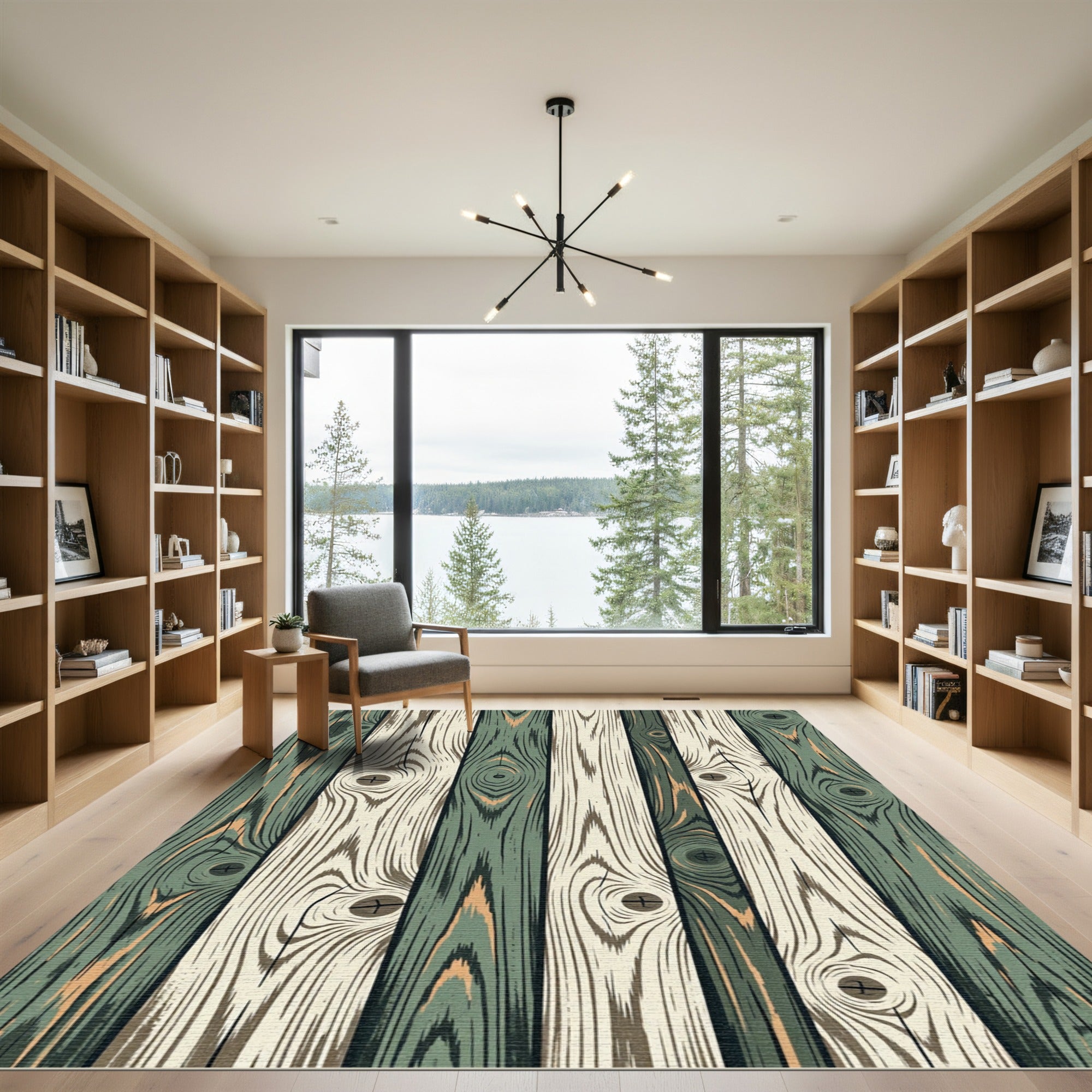 Rustic Sage and Cream Wood Grain Rug