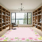 Pink Floral Whimsical Vine Border Rug