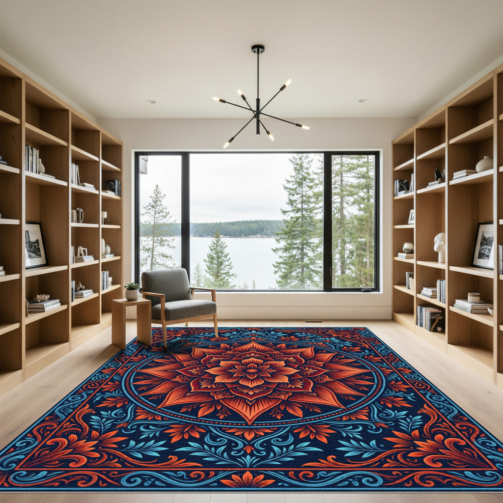 Abstract Mandala Bloom With Foliage Rug