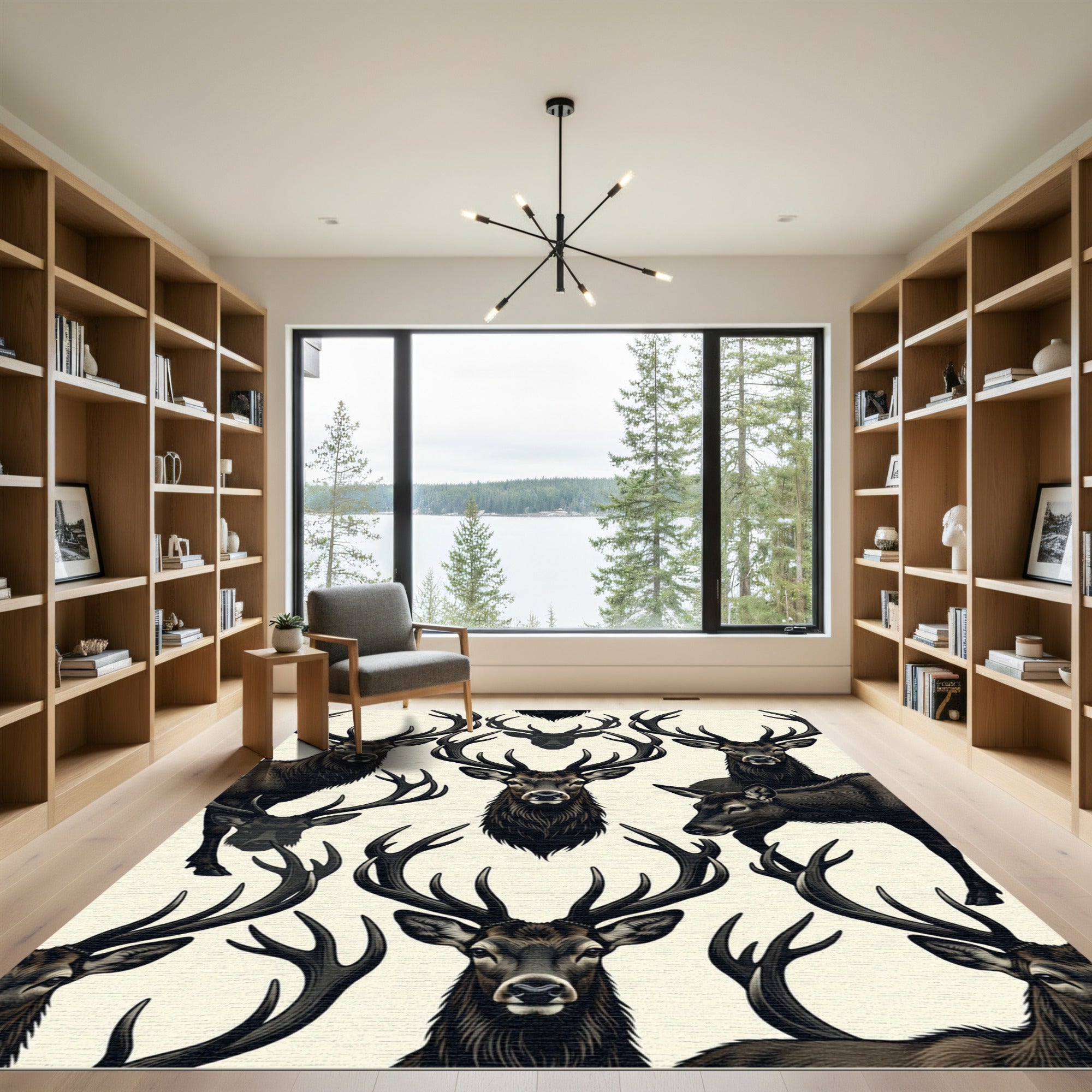 Majestic Stag Forest Creature Illustration Rug