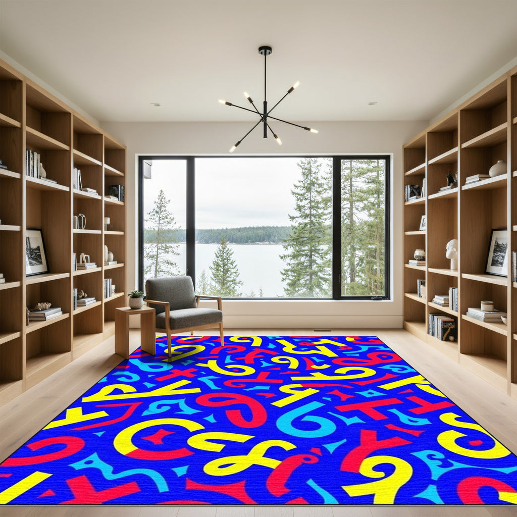 Bold Red Yellow Blue Abstract Shapes Rug