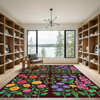 Vibrant Floral Botanical Dark Garden Rug