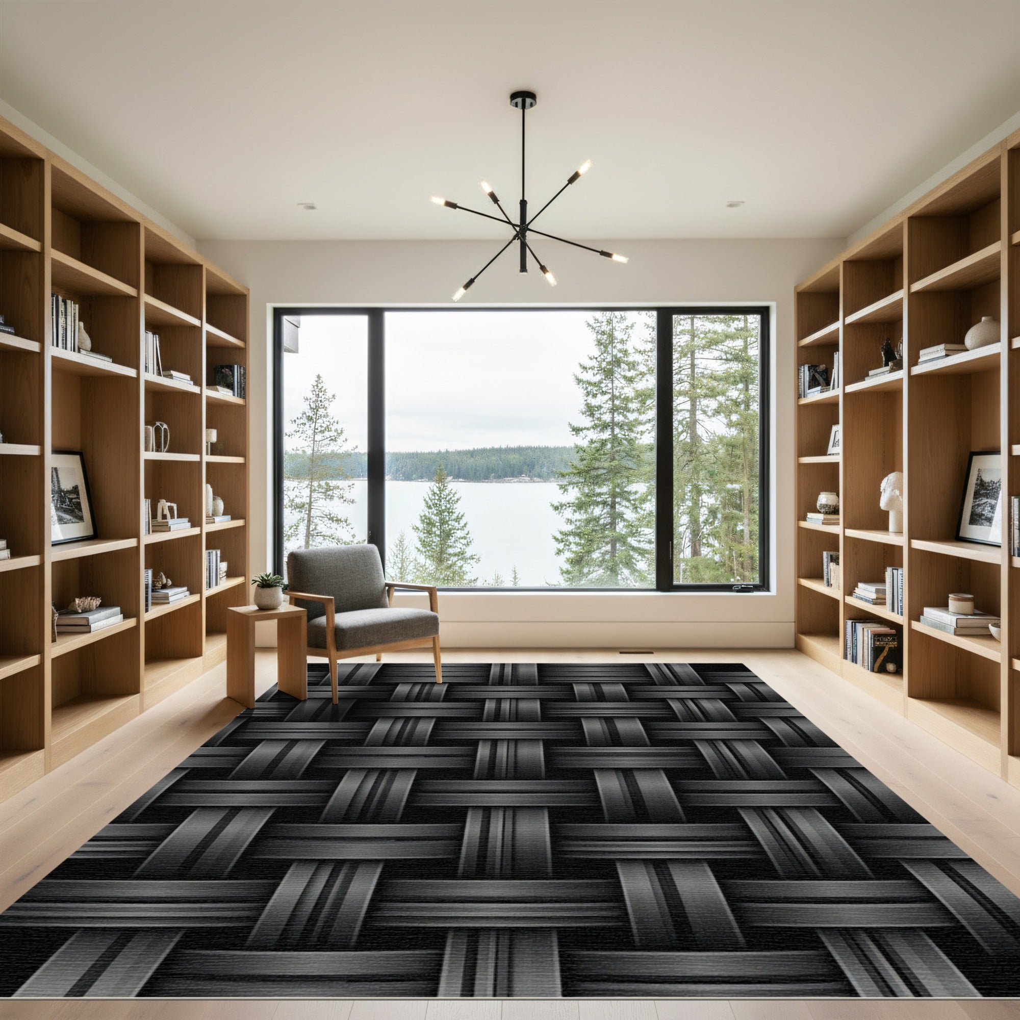 Minimalist Charcoal Woven Basket Weave Rug
