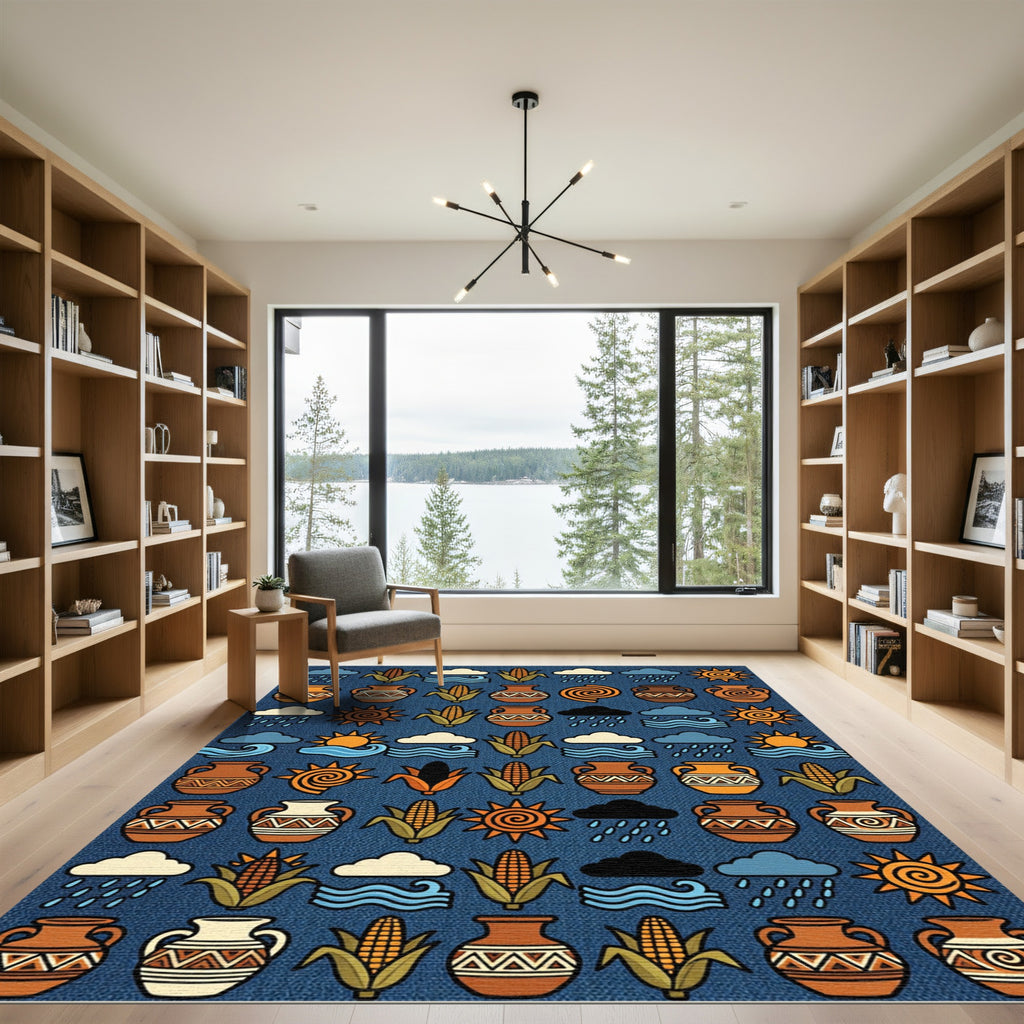 Tribal Sun Pot Corn Cloud Wave Rug