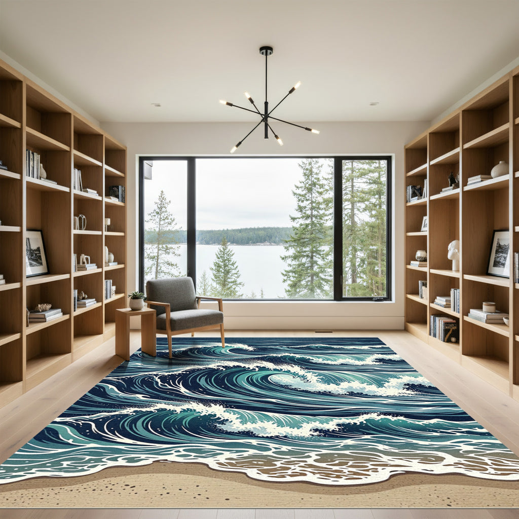 Deep Blue Ocean Wave Composition Rug