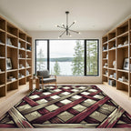 Rustic Crimson Lattice Geometric Grid Rug