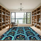 Teal Arch Floral Botanical Art Rug