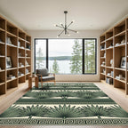 Sage Green Botanical Greek Key Trellis Rug