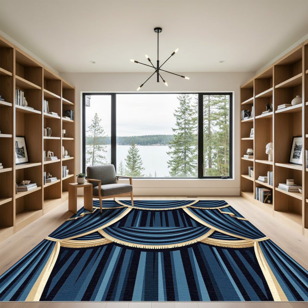 Regal Navy Tassel Theater Drape Rug