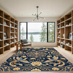 Midnight Blue Phoenix Floral Medallion Rug