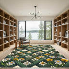 Lush Green Lattice with Daisy Wildflowers Rug