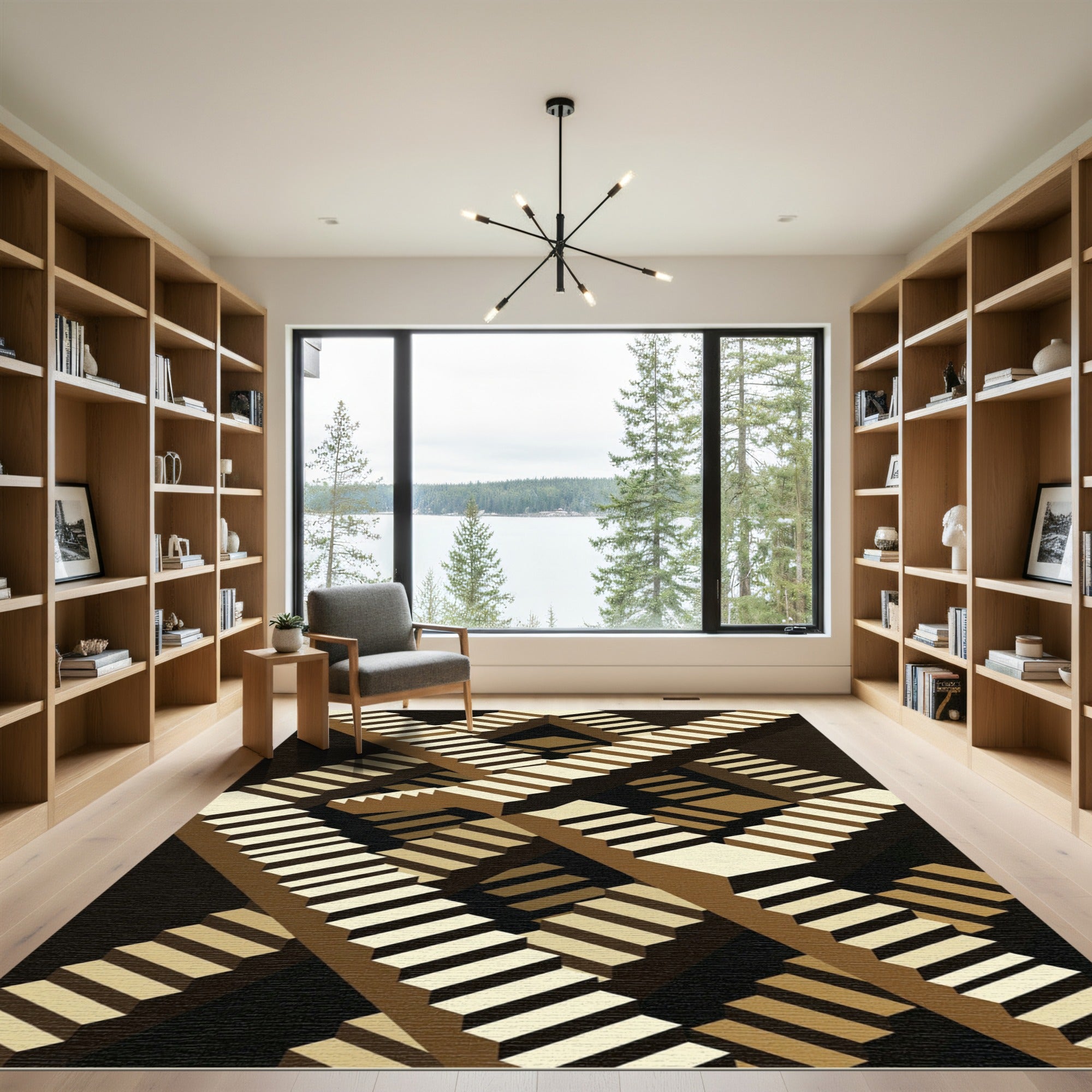 Geometric Illusion Staircase Umber Rug