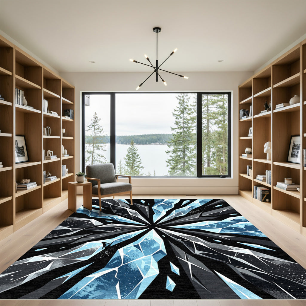 Cool Blue Shattered Ice Crystal Rug