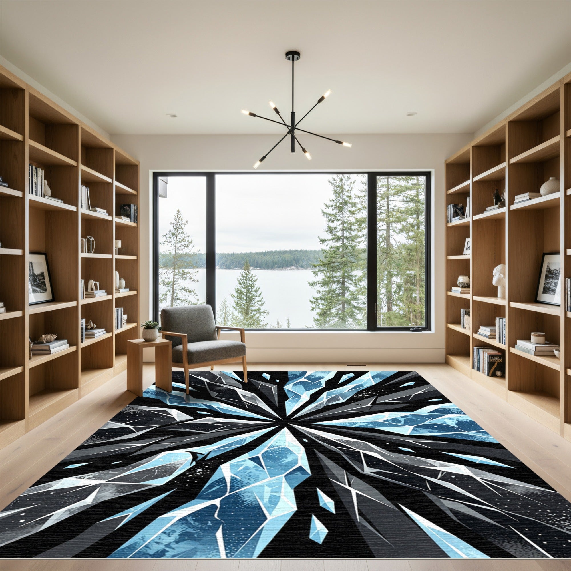 Cool Blue Shattered Ice Crystal Rug