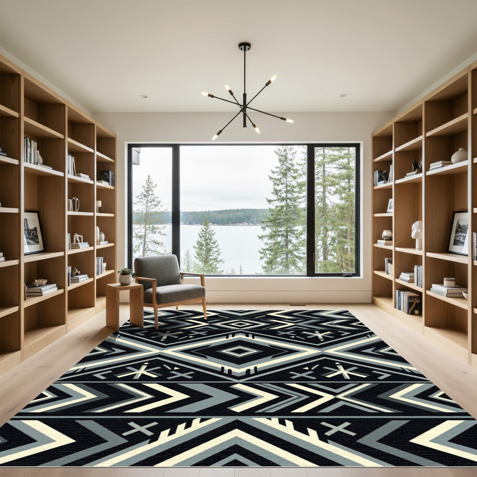 Monochromatic Geometric Diamond Chevron Abstract Rug
