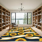 Sunlit Golden Sunflower Ribbon Scroll Rug