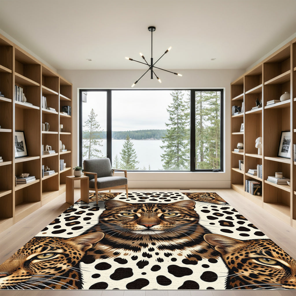 Leopard Faces Spotted Background Rug