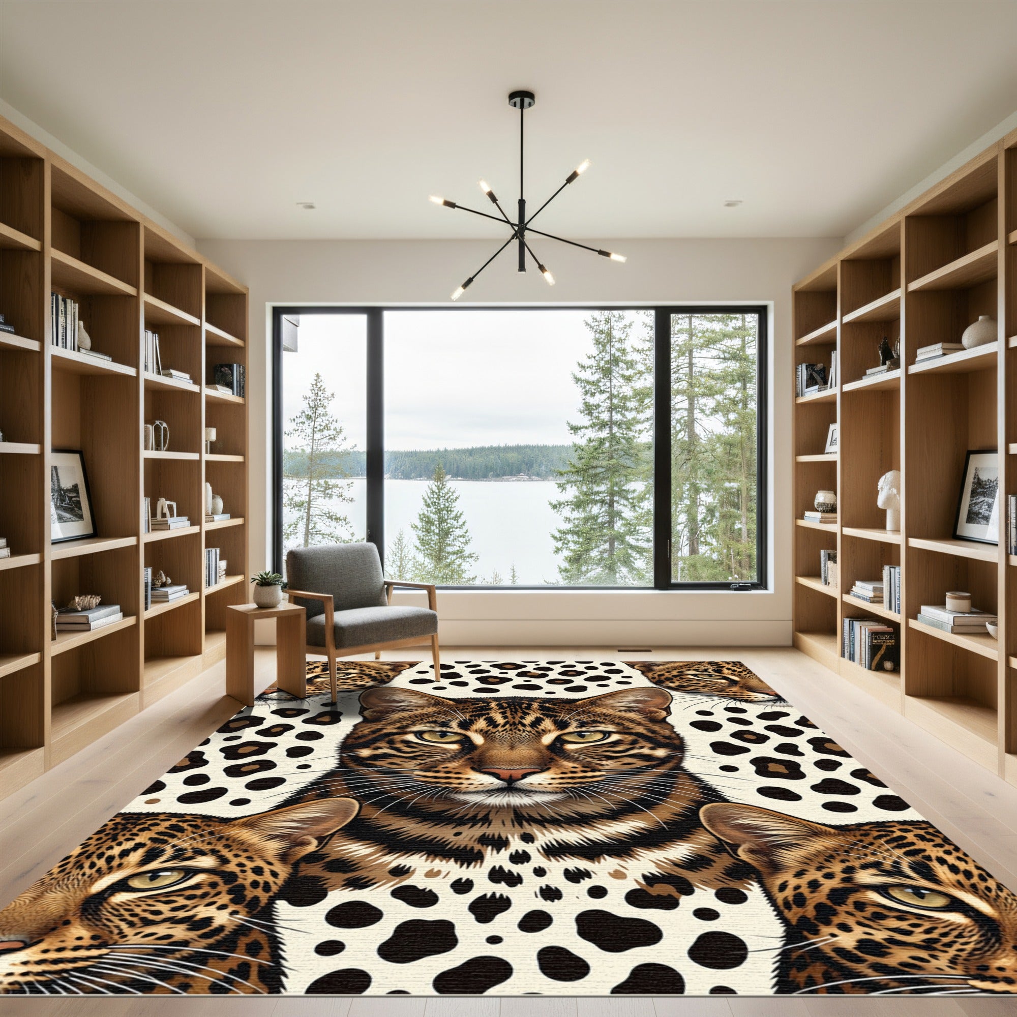 Leopard Faces Spotted Background Rug