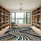 Modern Navy and Gold Flowing Wave Rug