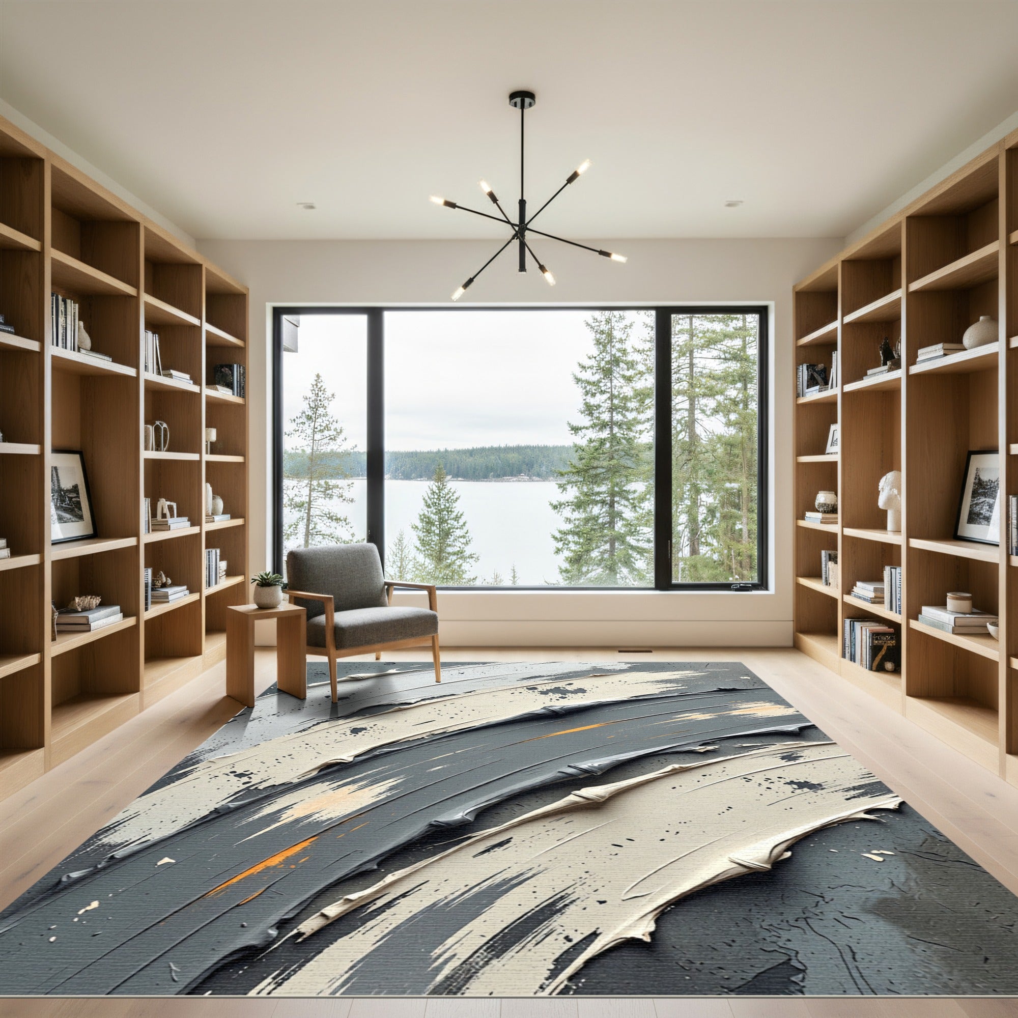 Textured Impasto strokes Cream Gray Rug