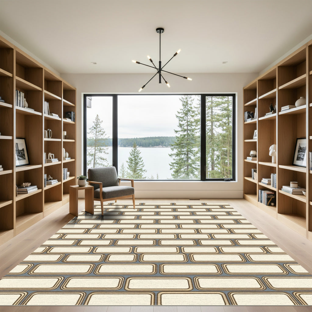 Cream Geometric Brick Grid Rug