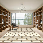 Cream Geometric Brick Grid Rug