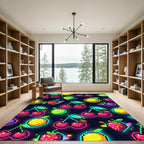 Neon Pixelated Fruit Retro Gaming Art Rug