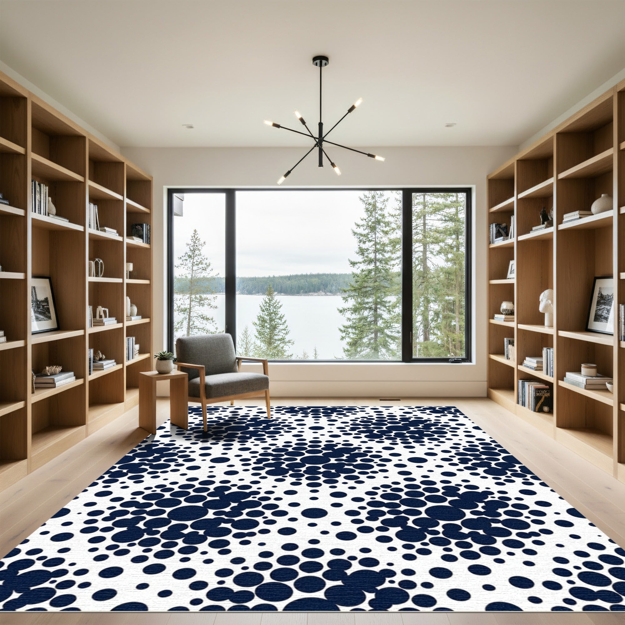 Modern Navy Circular Dotted Monochromatic Rug