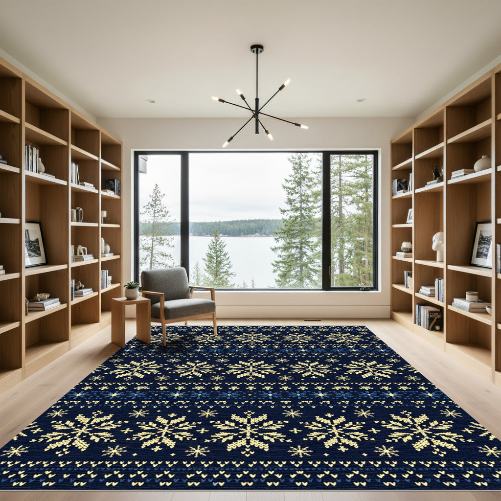 Navy Blue Nordic Snowflake Sweater Texture Rug