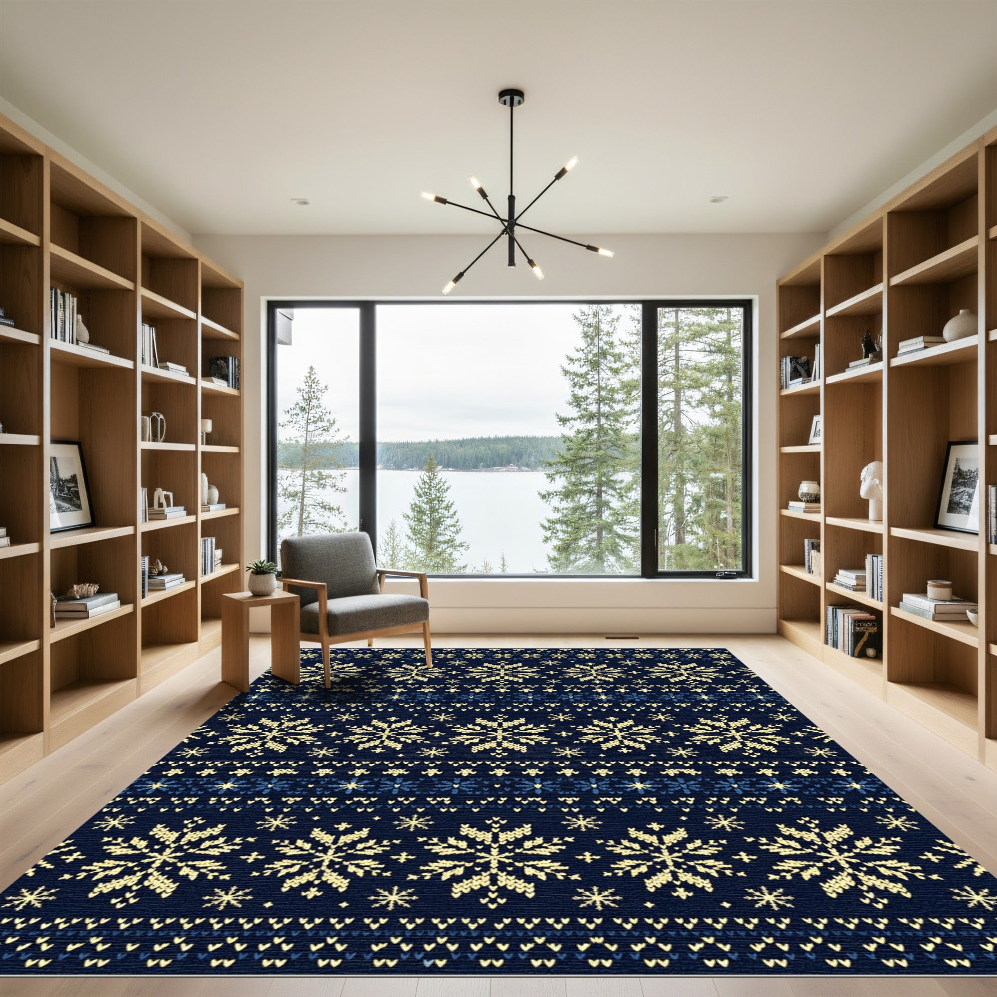 Navy Blue Nordic Snowflake Sweater Texture Rug