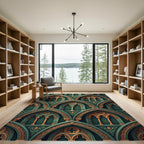 Emerald Green Gothic Arch Teal Scroll Rug