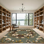 Earthy Sage Floral Wreath Rug