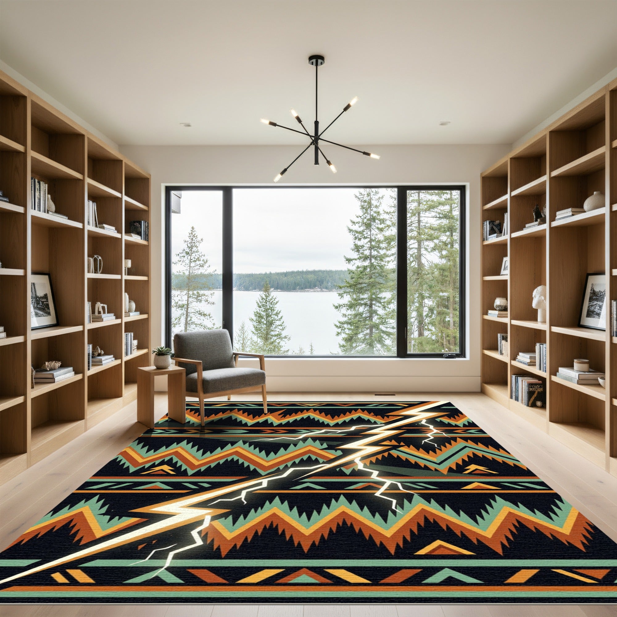 Geometric Tribal Lightning Bolt Rug