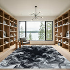 Monochrome Swirling Smoke Abstract Rug