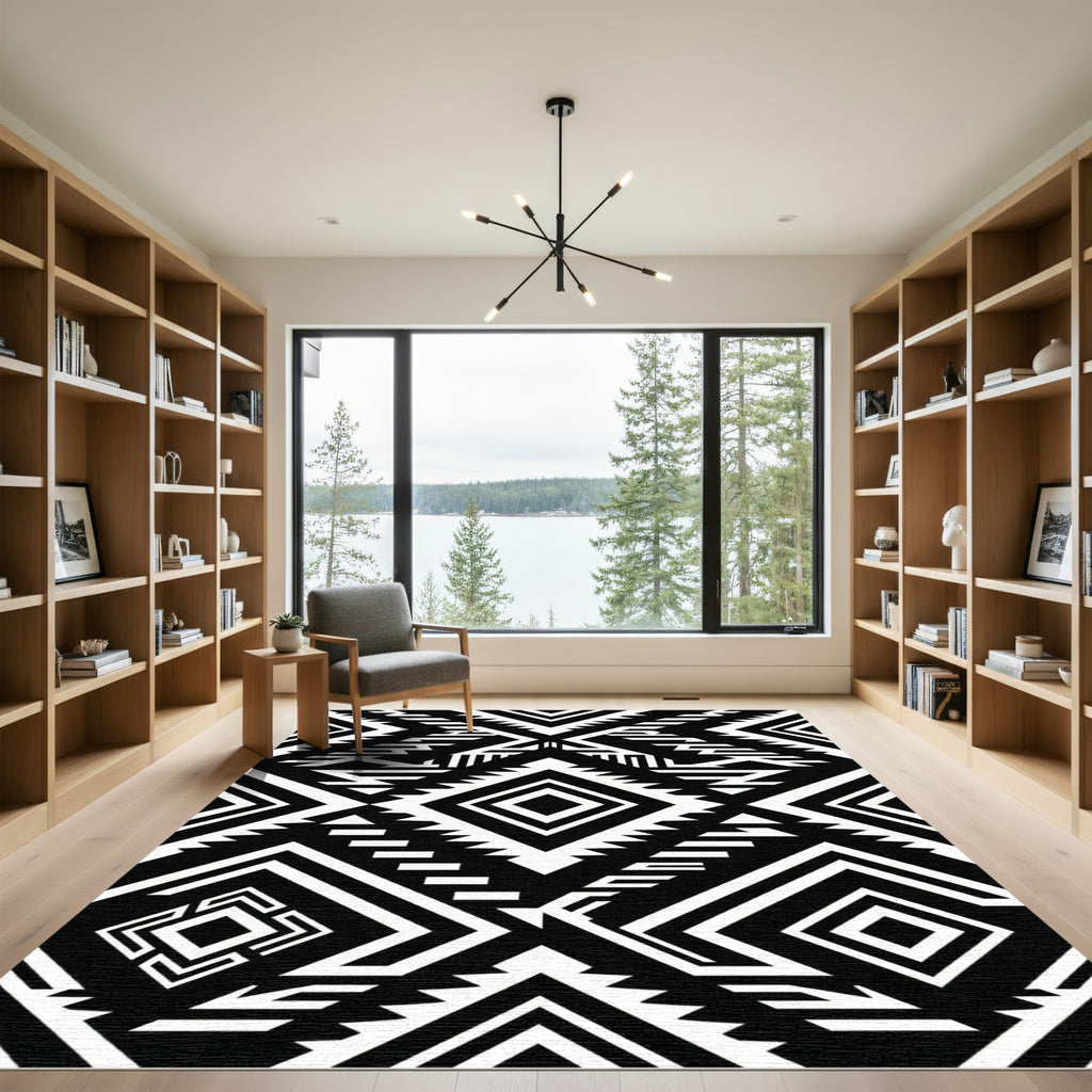Bold Monochrome Geometric Diamond Accent Rug